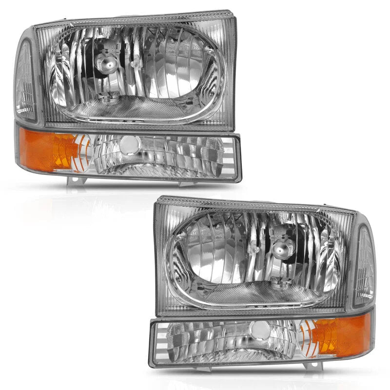 ANZO 2000-2004 Ford Excursion Crystal Headlight w/ Corner Light Chrome Amber (w/o Bulb) - Side View