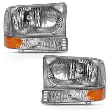 Load image into Gallery viewer, ANZO 2000-2004 Ford Excursion Crystal Headlight w/ Corner Light Chrome Amber (w/o Bulb) - Side View