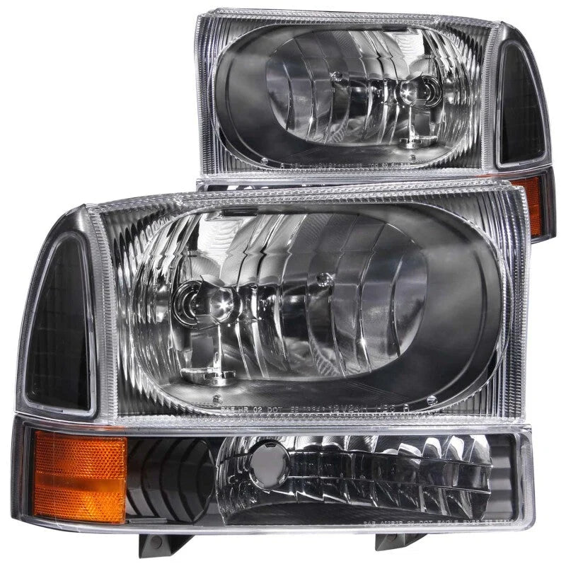 ANZO 2000-2004 Ford Excursion Crystal Headlights Black - Main Product View