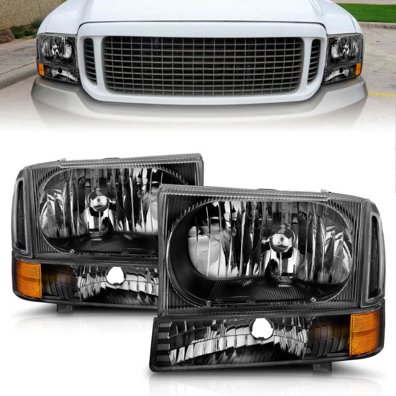 ANZO 2000-2004 Ford Excursion Crystal Headlights Black - Side View