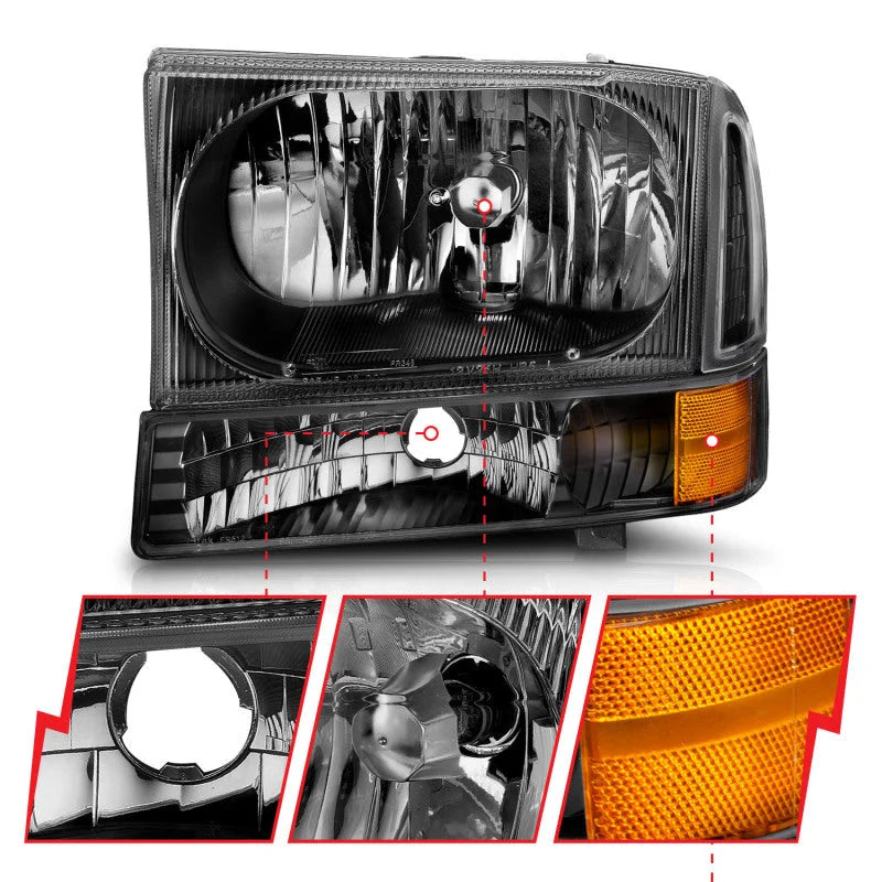 ANZO 2000-2004 Ford Excursion Crystal Headlights Black - Back View