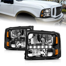 Load image into Gallery viewer, ANZO 2000-2004 Ford Excursion Crystal Headlights Black w/ LED 1pc - Main Product View