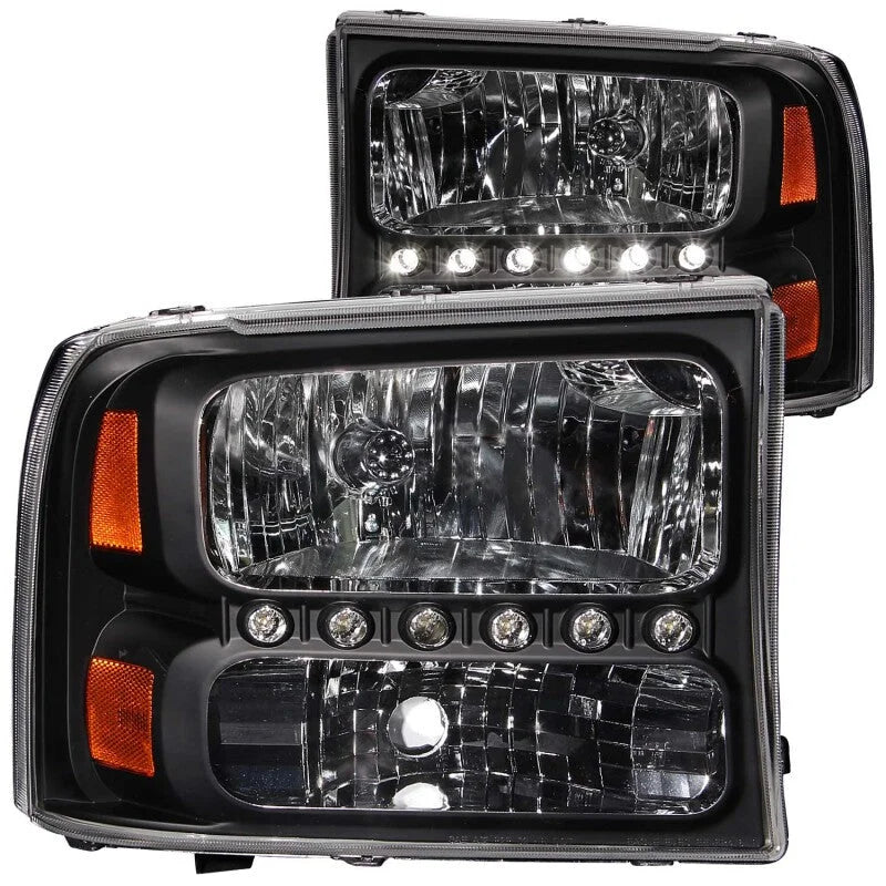 ANZO 2000-2004 Ford Excursion Crystal Headlights Black w/ LED 1pc - Side View