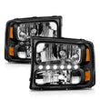 Load image into Gallery viewer, ANZO 2000-2004 Ford Excursion Crystal Headlights Black w/ LED 1pc - Additional View 5
