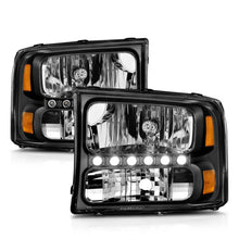 Load image into Gallery viewer, ANZO 2000-2004 Ford Excursion Crystal Headlights Black w/ LED 1pc - Additional View 5