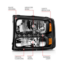 Load image into Gallery viewer, ANZO 2000-2004 Ford Excursion Crystal Headlights Black w/ LED 1pc - Additional View 7
