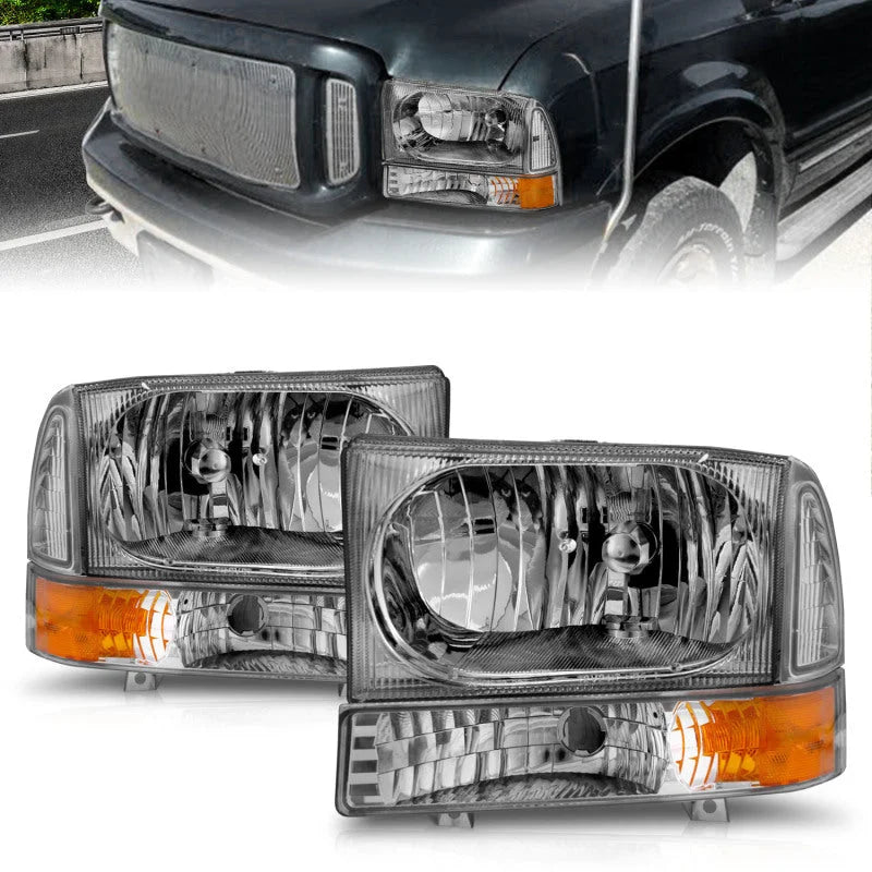 ANZO 2000-2004 Ford Excursion Crystal Headlights Chrome w/ Corner Lights 2pc - Side View
