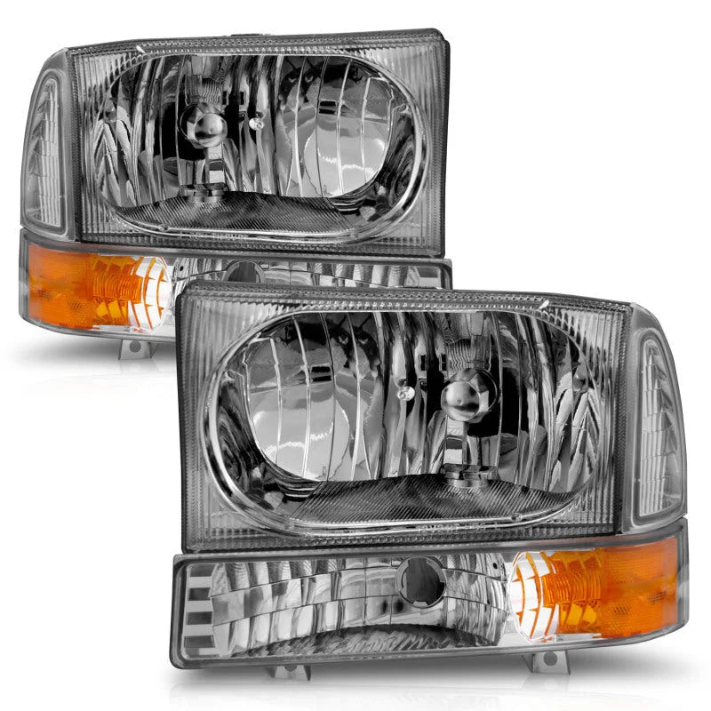 ANZO 2000-2004 Ford Excursion Crystal Headlights Chrome w/ Corner Lights 2pc - Back View