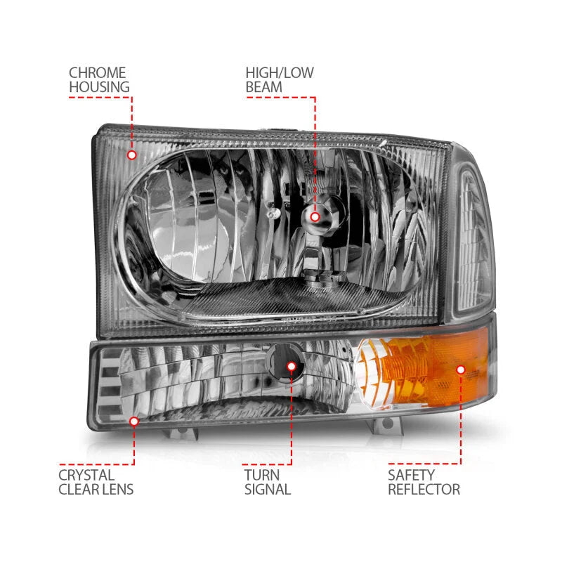 ANZO 2000-2004 Ford Excursion Crystal Headlights Chrome w/ Corner Lights 2pc - Additional View 5