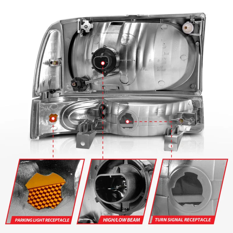 ANZO 2000-2004 Ford Excursion Crystal Headlights Chrome w/ Corner Lights 2pc - Additional View 6