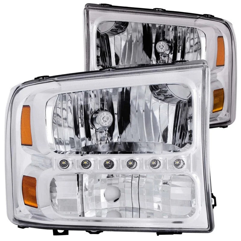 ANZO 2000-2004 Ford Excursion Crystal Headlights Chrome w/ LED 1pc - Main Product View