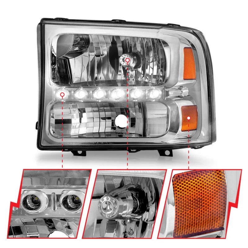 ANZO 2000-2004 Ford Excursion Crystal Headlights Chrome w/ LED 1pc - Additional View 9