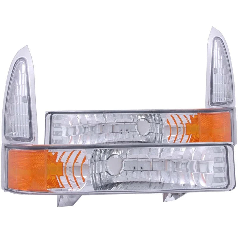 ANZO 2000-2004 Ford Excursion Euro Parking Lights Chrome w/ Amber Reflector - Main Product View