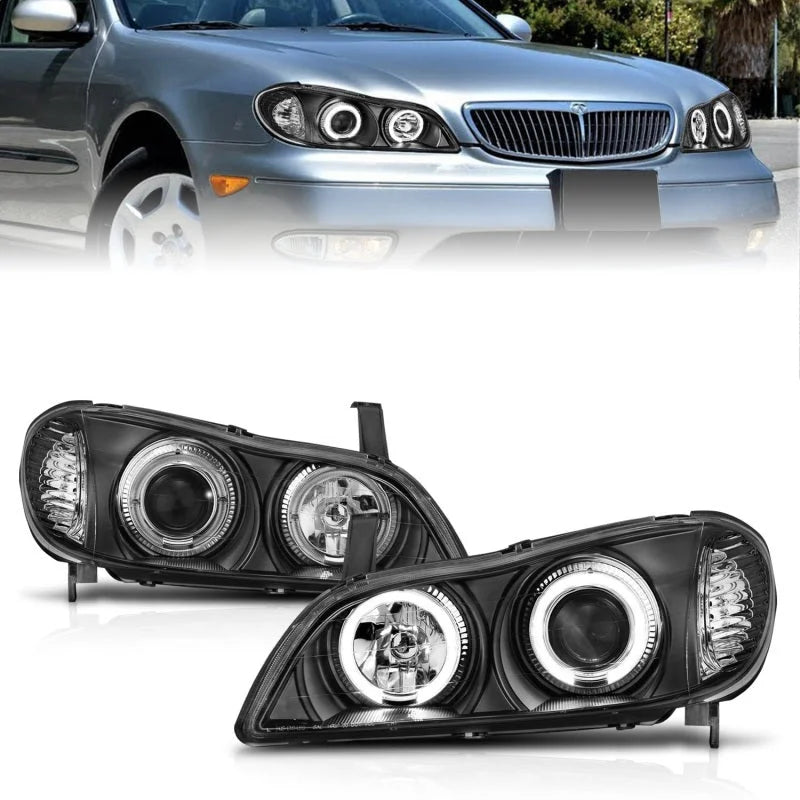 ANZO 2000-2004 Infiniti I30 Projector Headlights w/ Halo Black - Main Product View