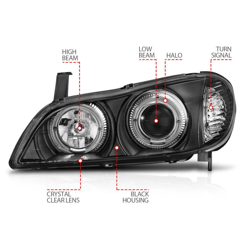 ANZO 2000-2004 Infiniti I30 Projector Headlights w/ Halo Black - Additional View 5