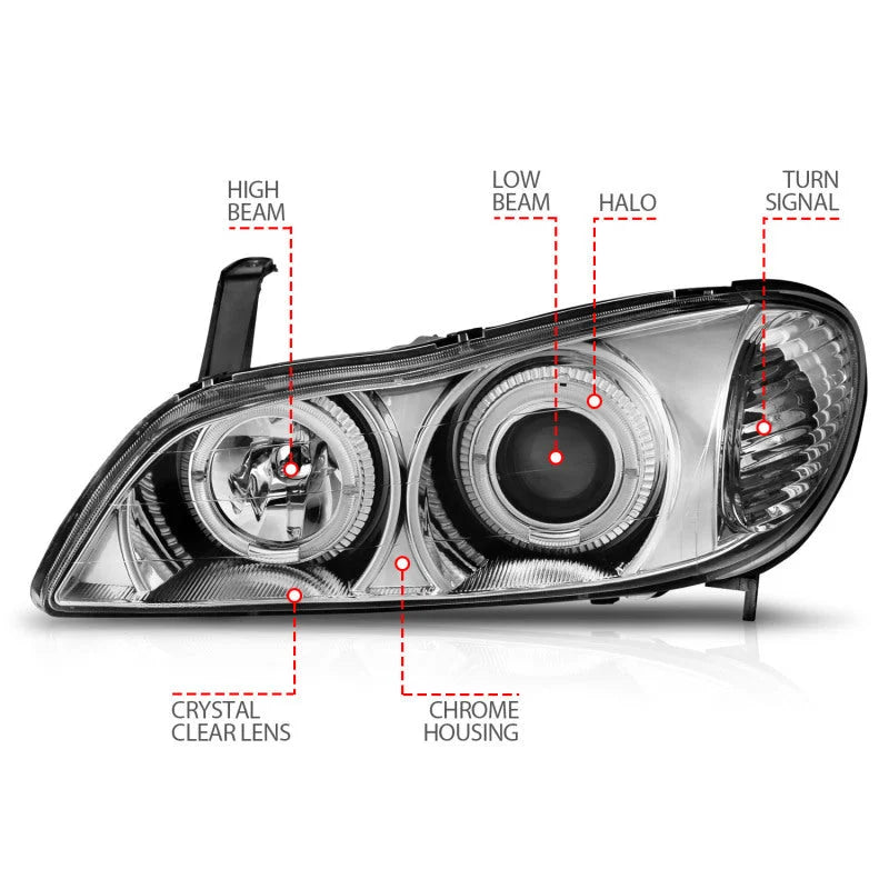 ANZO 2000-2004 Infiniti I30 Projector Headlights w/ Halo Chrome - Additional View 6