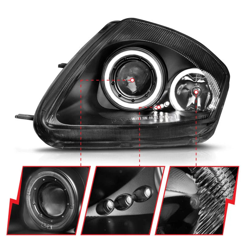 ANZO 2000-2005 Mitsubishi Eclipse Projector Headlights w/ Halo Black - Additional View 8