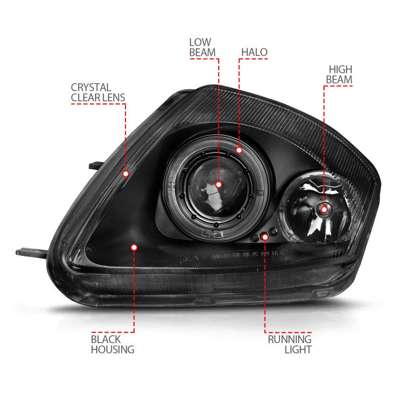 ANZO 2000-2005 Mitsubishi Eclipse Projector Headlights w/ Halo Black - Additional View 9