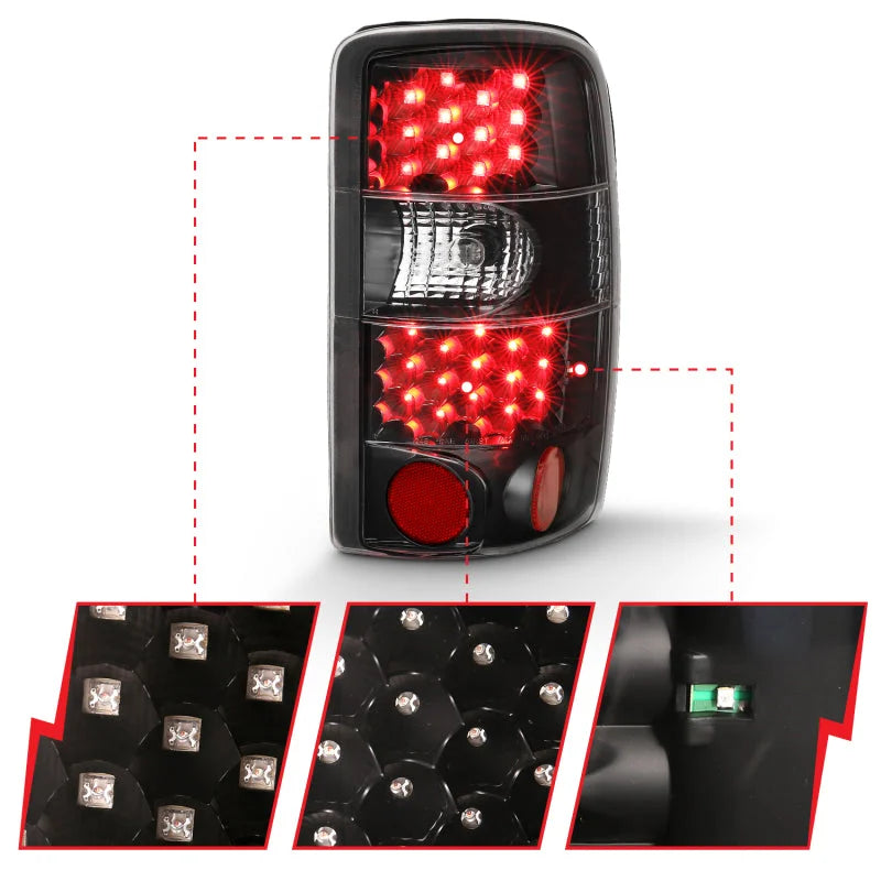 ANZO 2000-2006 Chevrolet Tahoe Led Taillights Black/Clear - Back View