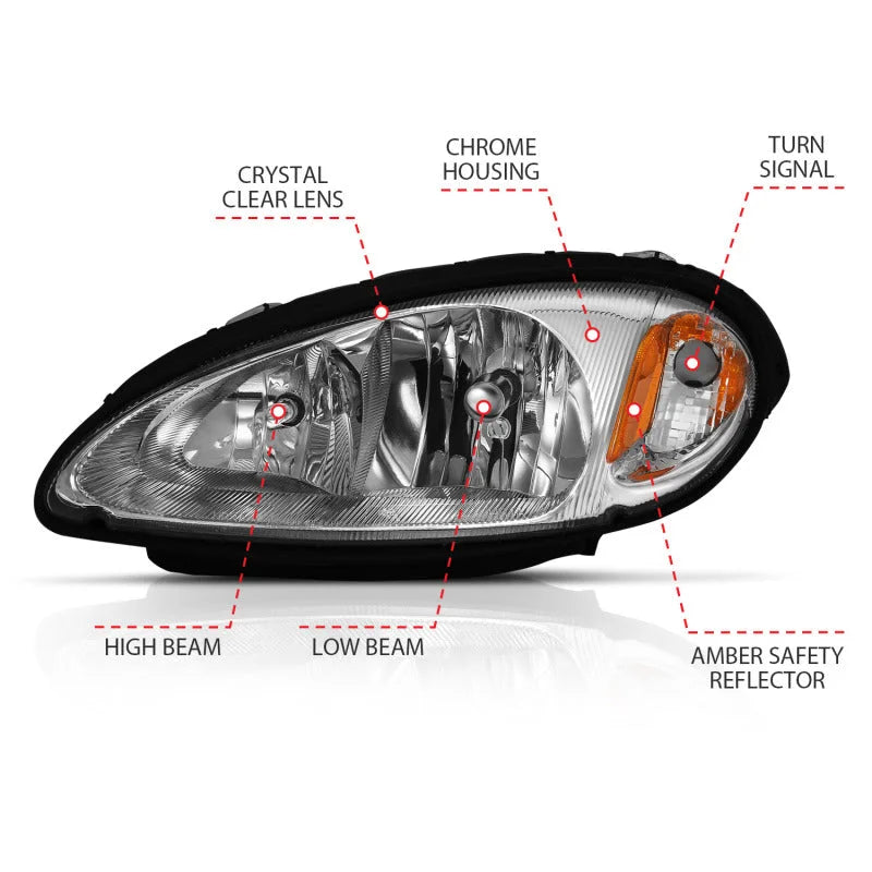 ANZO 2001-2005 Chrysler Pt Cruiser Crystal Headlight Chrome Amber (OE) - Installation View