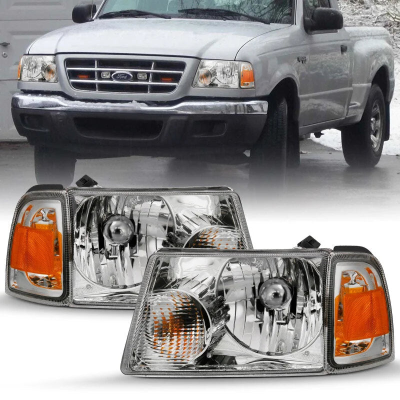 ANZO 2001-2011 Ford Ranger Crystal Headlight Chrome w/Corner Lights (OE Replacement) - Main Product View