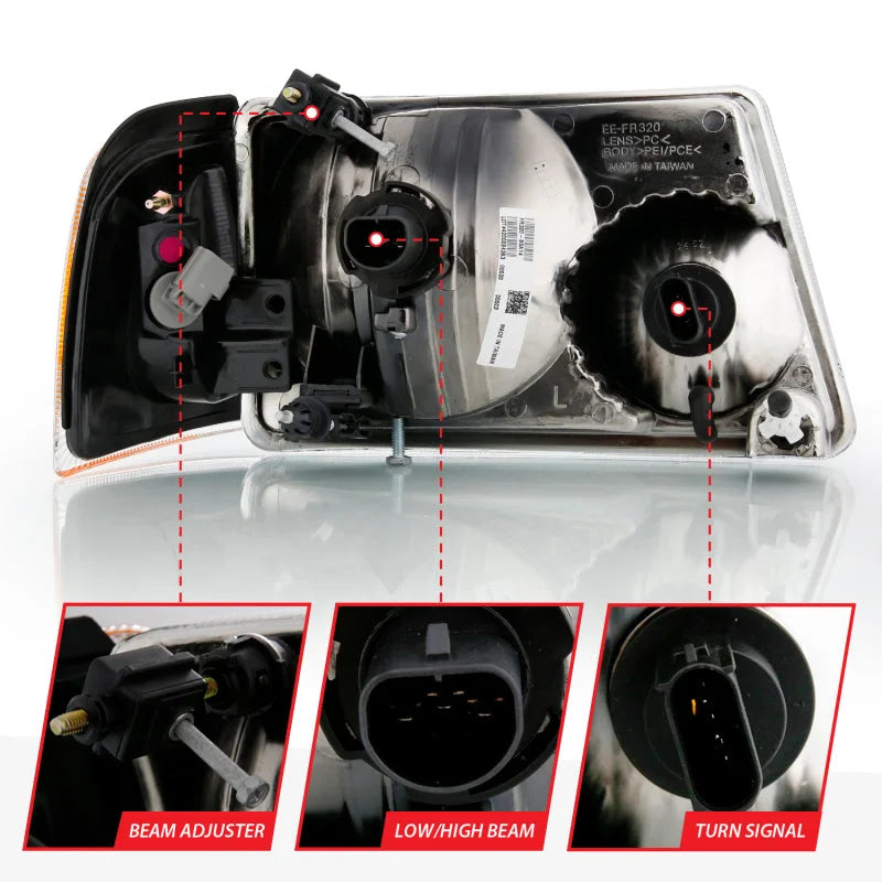 ANZO 2001-2011 Ford Ranger Crystal Headlight Chrome w/Corner Lights (OE Replacement) - Installation View