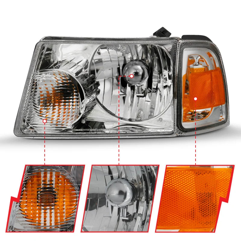 ANZO 2001-2011 Ford Ranger Crystal Headlight Chrome w/Corner Lights (OE Replacement) - Additional View 5