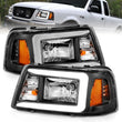 Load image into Gallery viewer, ANZO 2001-2011 Ford Ranger Crystal Headlights w/ Light Bar Black Housing - Main Product View