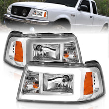 Load image into Gallery viewer, ANZO 2001-2011 Ford Ranger Crystal Headlights w/ Light Bar Chrome Housing - Main Product View