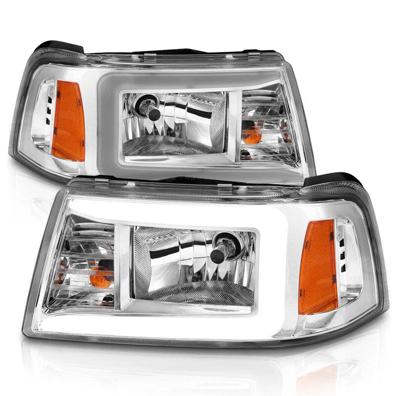 ANZO 2001-2011 Ford Ranger Crystal Headlights w/ Light Bar Chrome Housing - Installation View