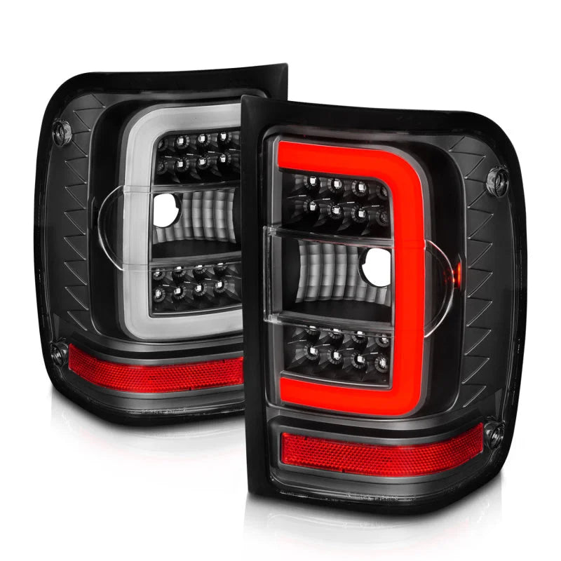 ANZO 2001-2011 Ford  Ranger LED Tail Lights w/ Light Bar Black Housing Clear Lens - Side View