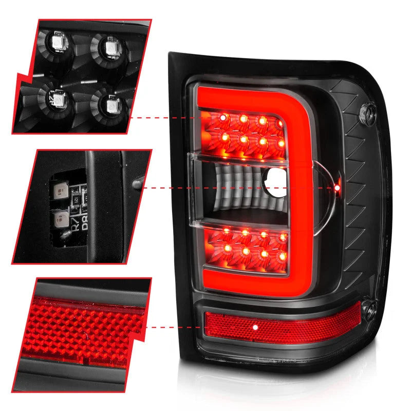 ANZO 2001-2011 Ford  Ranger LED Tail Lights w/ Light Bar Black Housing Clear Lens - Additional View 6