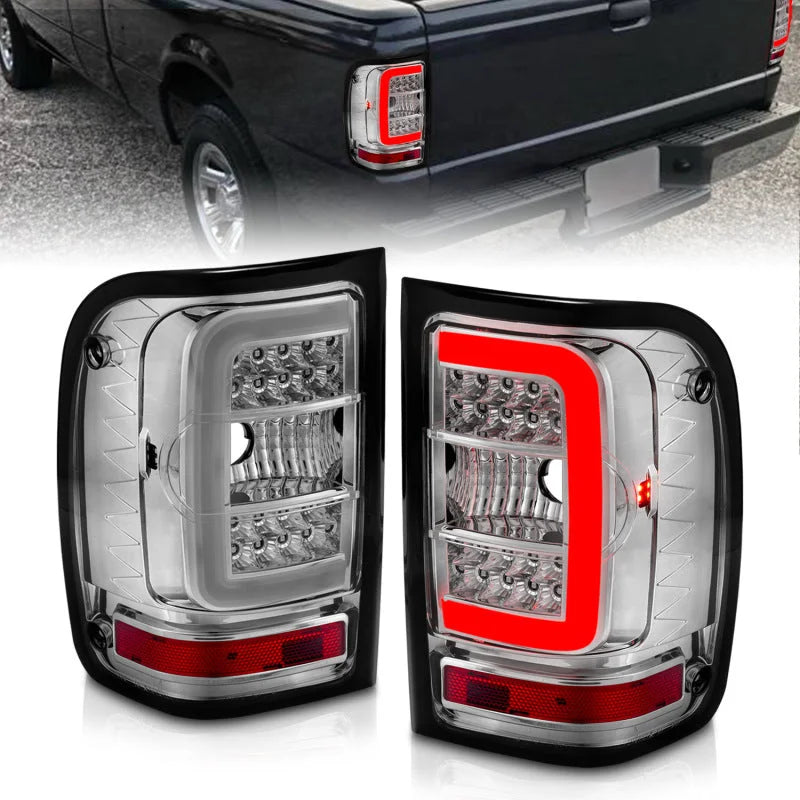 ANZO 2001-2011 Ford  Ranger LED Tail Lights w/ Light Bar Chrome Housing Clear Lens - Main Product View