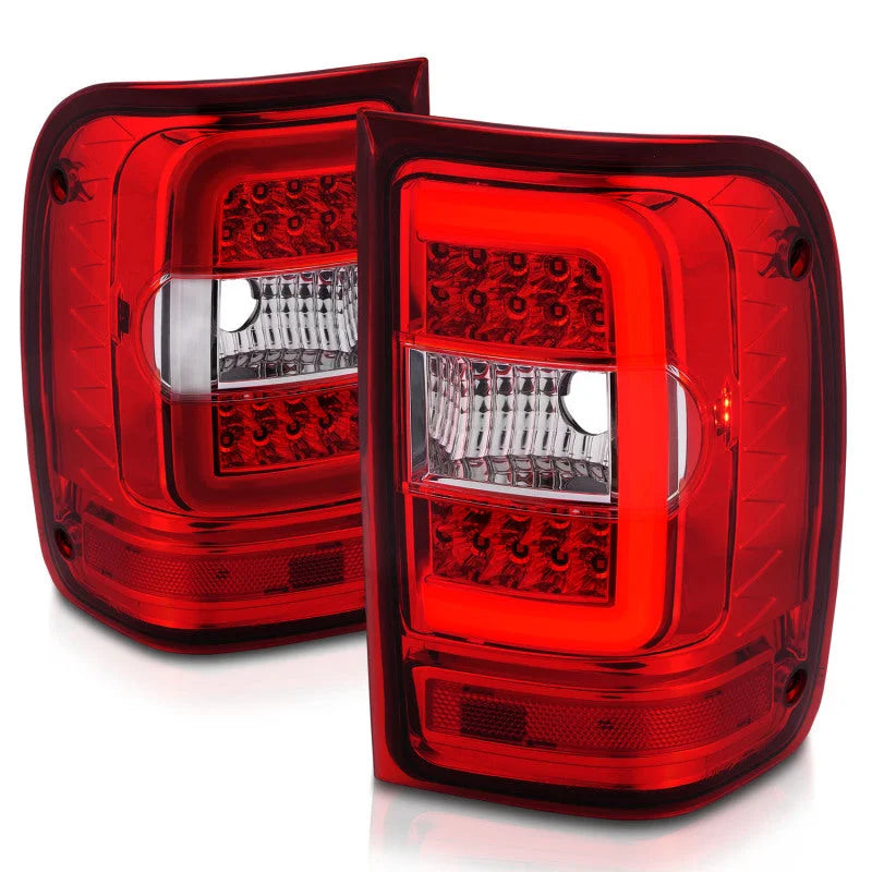 ANZO 2001-2011 Ford  Ranger LED Tail Lights w/ Light Bar Chrome Housing Red/Clear Lens - Back View