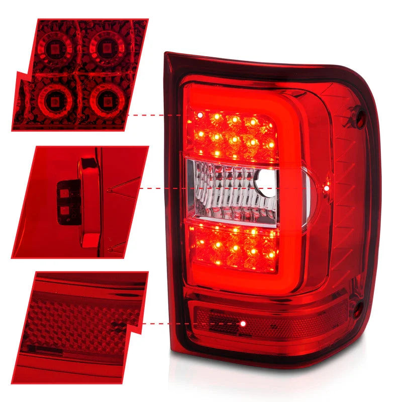 ANZO 2001-2011 Ford  Ranger LED Tail Lights w/ Light Bar Chrome Housing Red/Clear Lens - Additional View 6