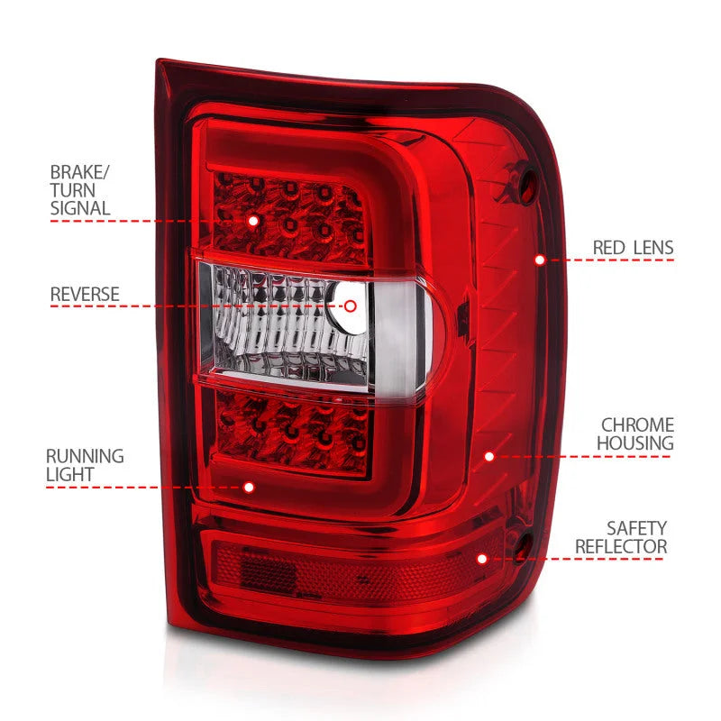 ANZO 2001-2011 Ford  Ranger LED Tail Lights w/ Light Bar Chrome Housing Red/Clear Lens - Additional View 7