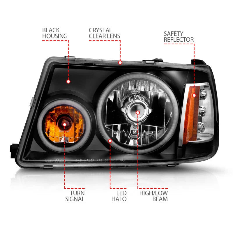ANZO 2001-2011 Ford Ranger Projector Headlights w/ Halo Black (CCFL) 1 pc - Installation View