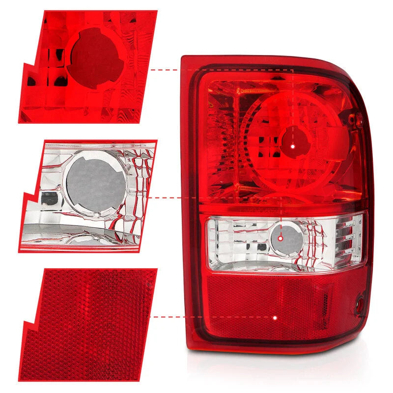 ANZO 2001-2011 Ford Ranger Taillights w/ Red/Clear Lens (OE Replacement) Pair - Back View