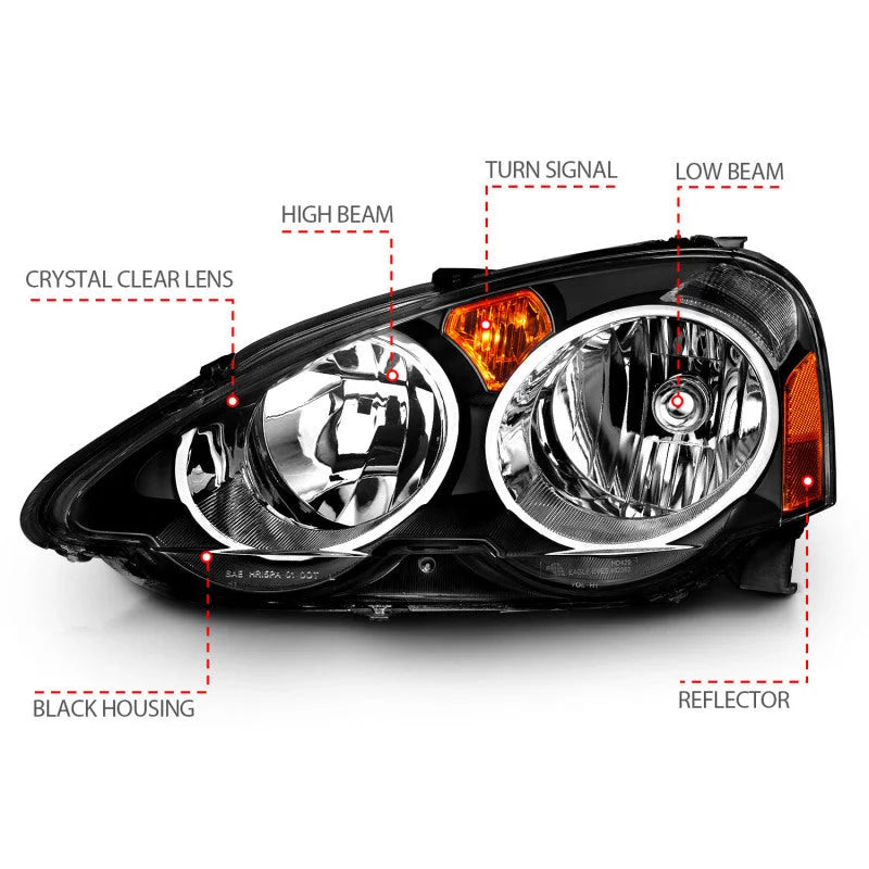 ANZO 2002-2004 Acura Rsx Crystal Headlights Black - Additional View 7