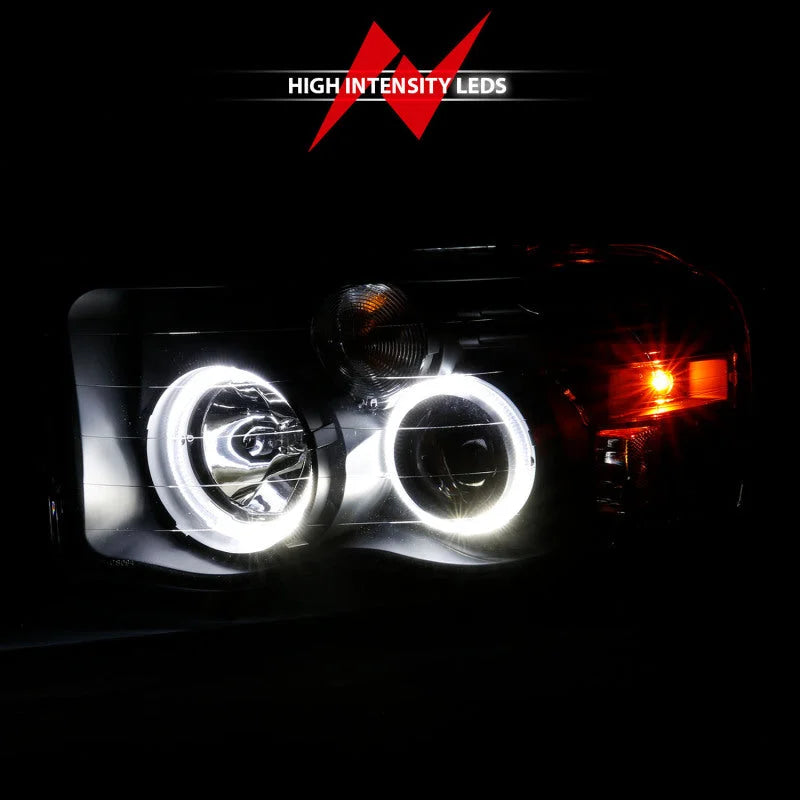 ANZO 2002-2005 Dodge Ram 1500 Projector Headlights w/ Halo Black Clear Amber - Additional View 5