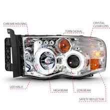 Load image into Gallery viewer, ANZO 2002-2005 Dodge Ram 1500 Projector Headlights w/ Halo Chrome Clear Amber - Back View