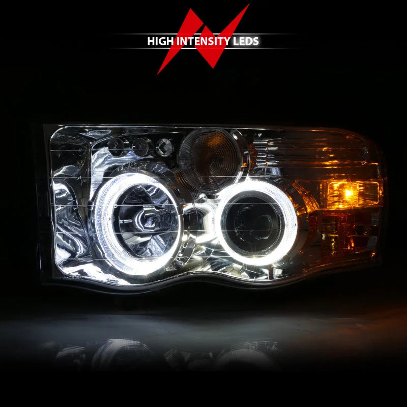 ANZO 2002-2005 Dodge Ram 1500 Projector Headlights w/ Halo Chrome Clear Amber - Installation View