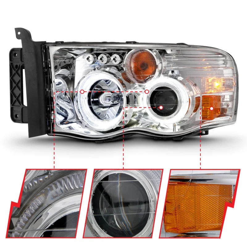 ANZO 2002-2005 Dodge Ram 1500 Projector Headlights w/ Halo Chrome Clear Amber - Additional View 6