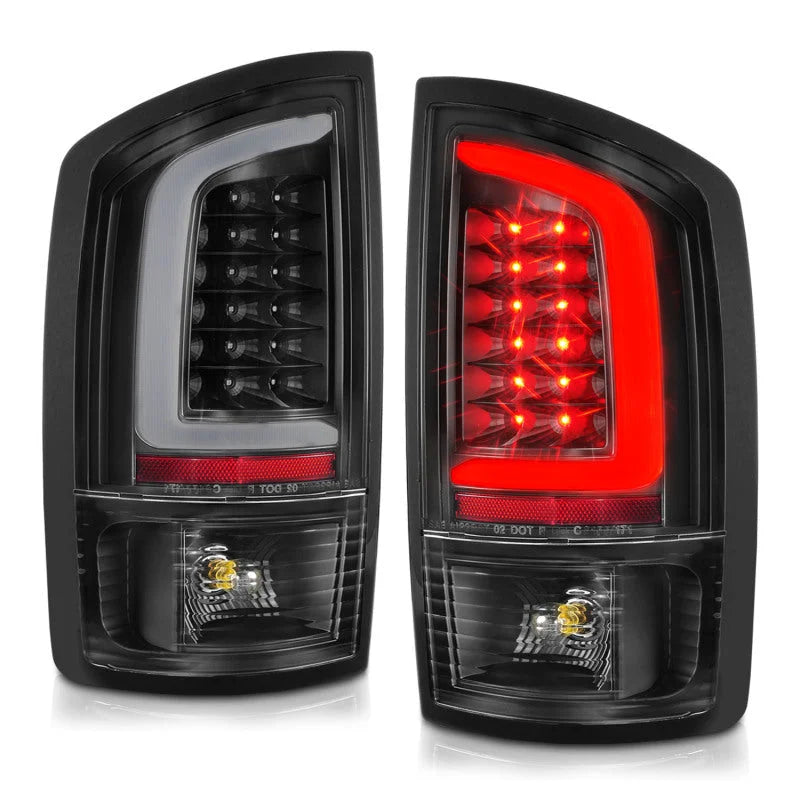 ANZO 2002-2006 Dodge  Ram 1500 LED Tail Lights w/ Light Bar Black Housing Clear Lens - Installation View