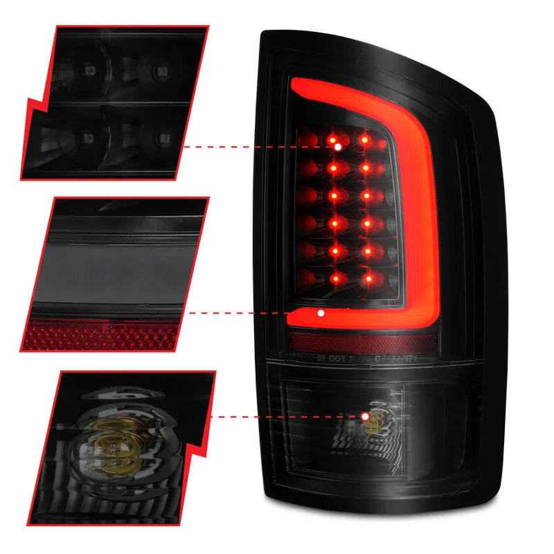 ANZO 2002-2006 Dodge  Ram 1500 LED Tail Lights w/ Light Bar Black Housing Smoke Lens - Side View