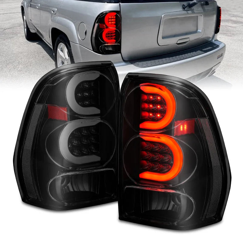 ANZO 2002-2009 Chevrolet Trailblazer LED Tail Lights w/ Light Bar Black Housing Smoke Lens - Main Product View