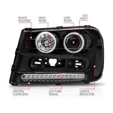 Load image into Gallery viewer, ANZO 2002-2009 Chevrolet Trailblazer Projector Headlights w/ Halo Black - Additional View 6
