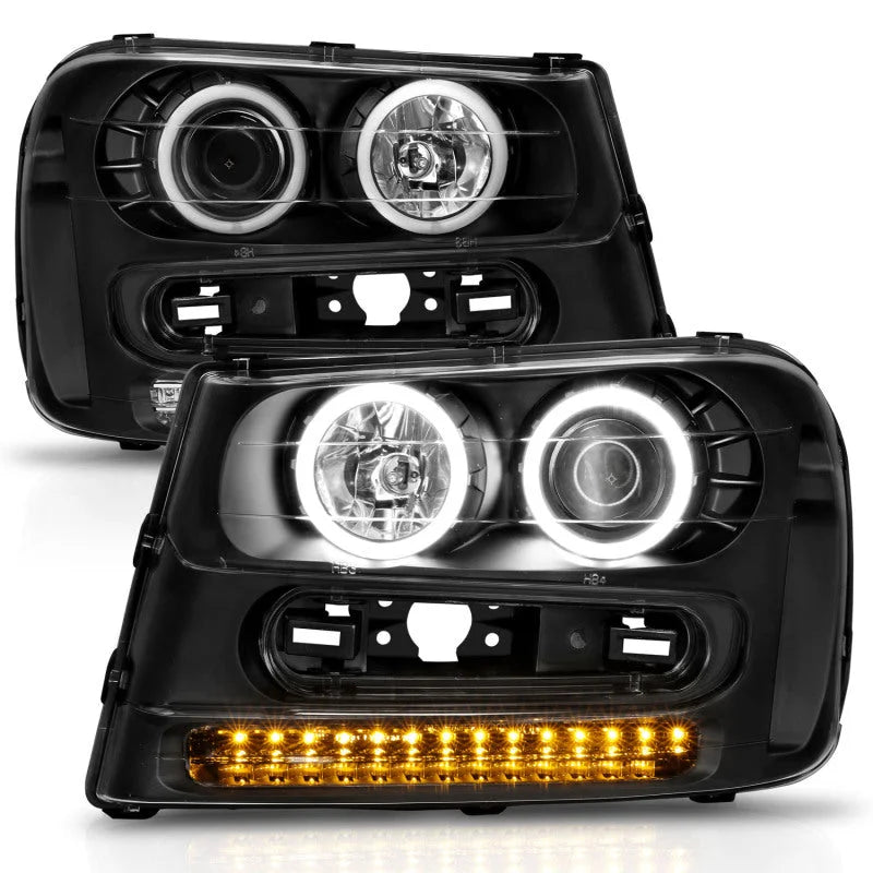 ANZO 2002-2009 Chevrolet Trailblazer Projector Headlights w/ Halo Black - Additional View 7