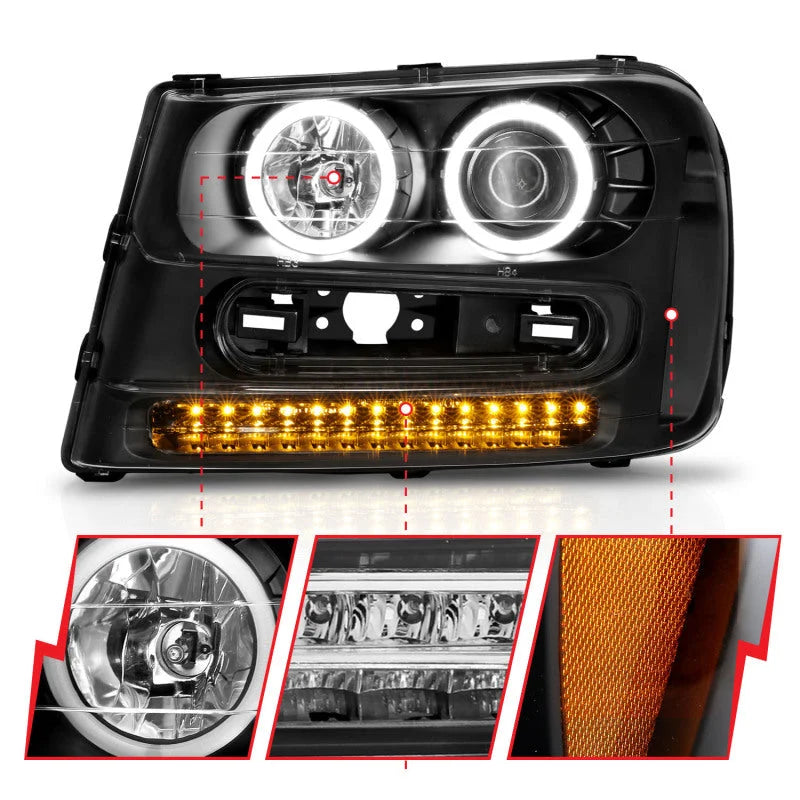 ANZO 2002-2009 Chevrolet Trailblazer Projector Headlights w/ Halo Black - Additional View 8