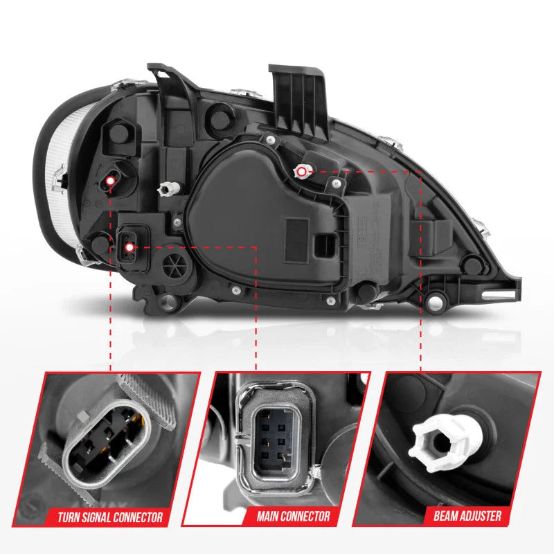 ANZO 2002-2014 Freightliner M2 LED Crystal Headlights Black Housing w/ Clear Lens (Pair) - Back View